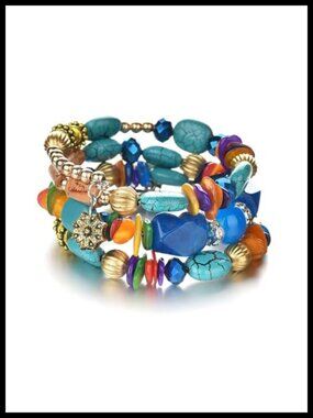 Boho Multilayer Agate Beads Charm Bracelet for Women Vintage Jade Yoga Bangles